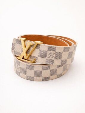 Louis Vuitton Damier Azur LV Initiales Belt Gold Buckle Luxury Designer Belt